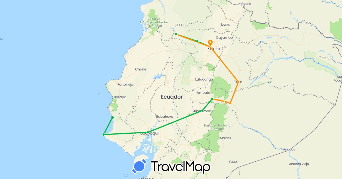 TravelMap itinerary: driving, bus, hitchhiking in Ecuador (South America)